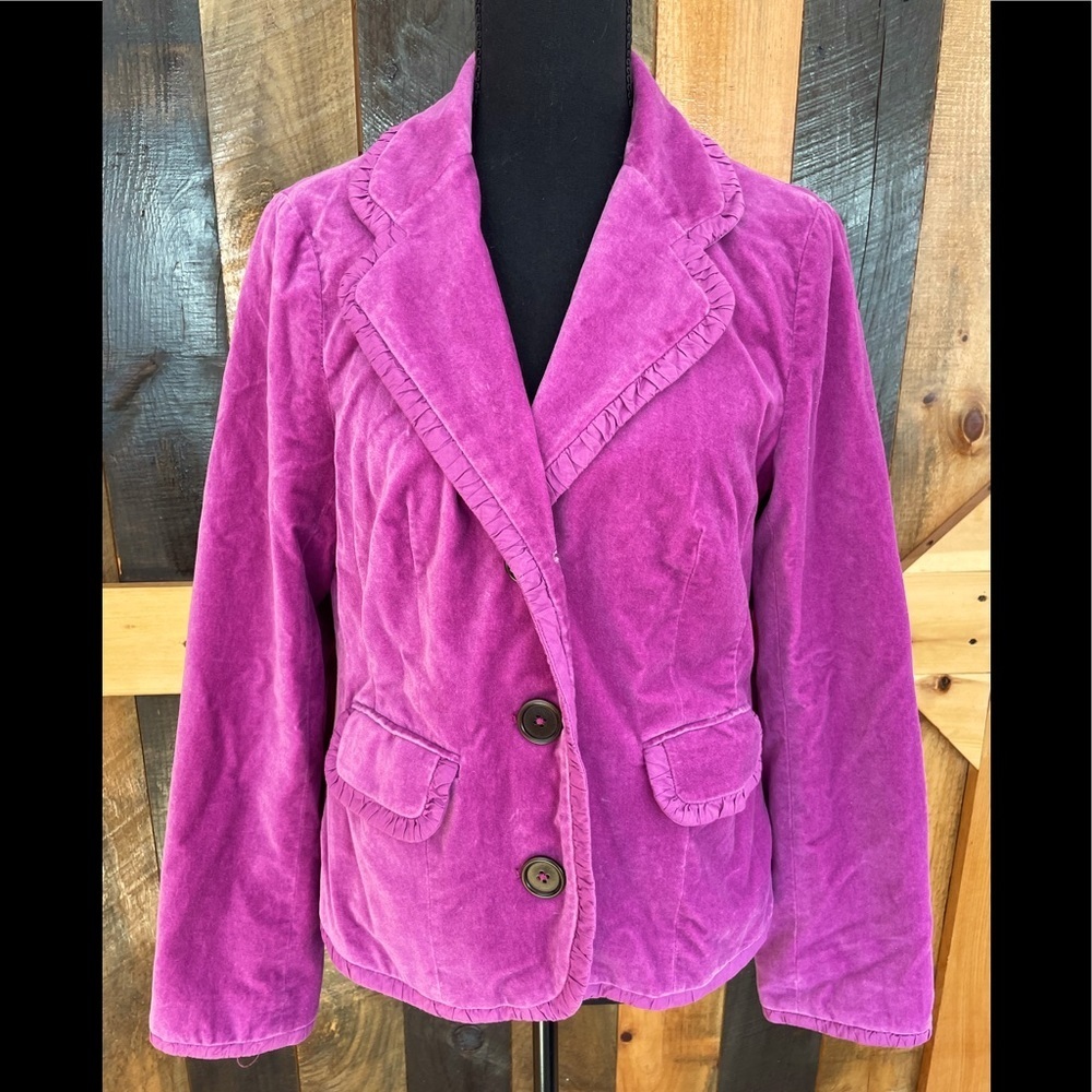 Boden purple velvet blazer, button front, British size 12.